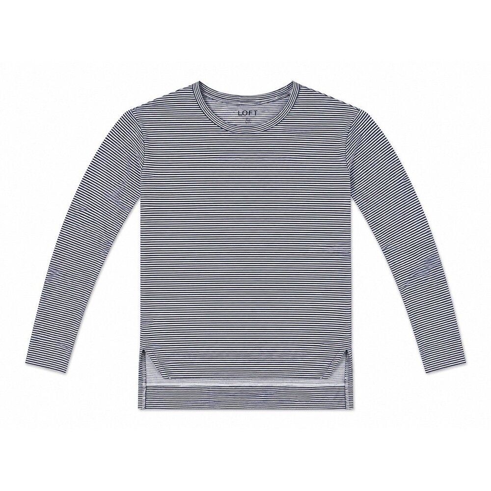 LOFT Women’s XS Black & White Striped Long Sleeve Knit Top Crew Neck Lightweight